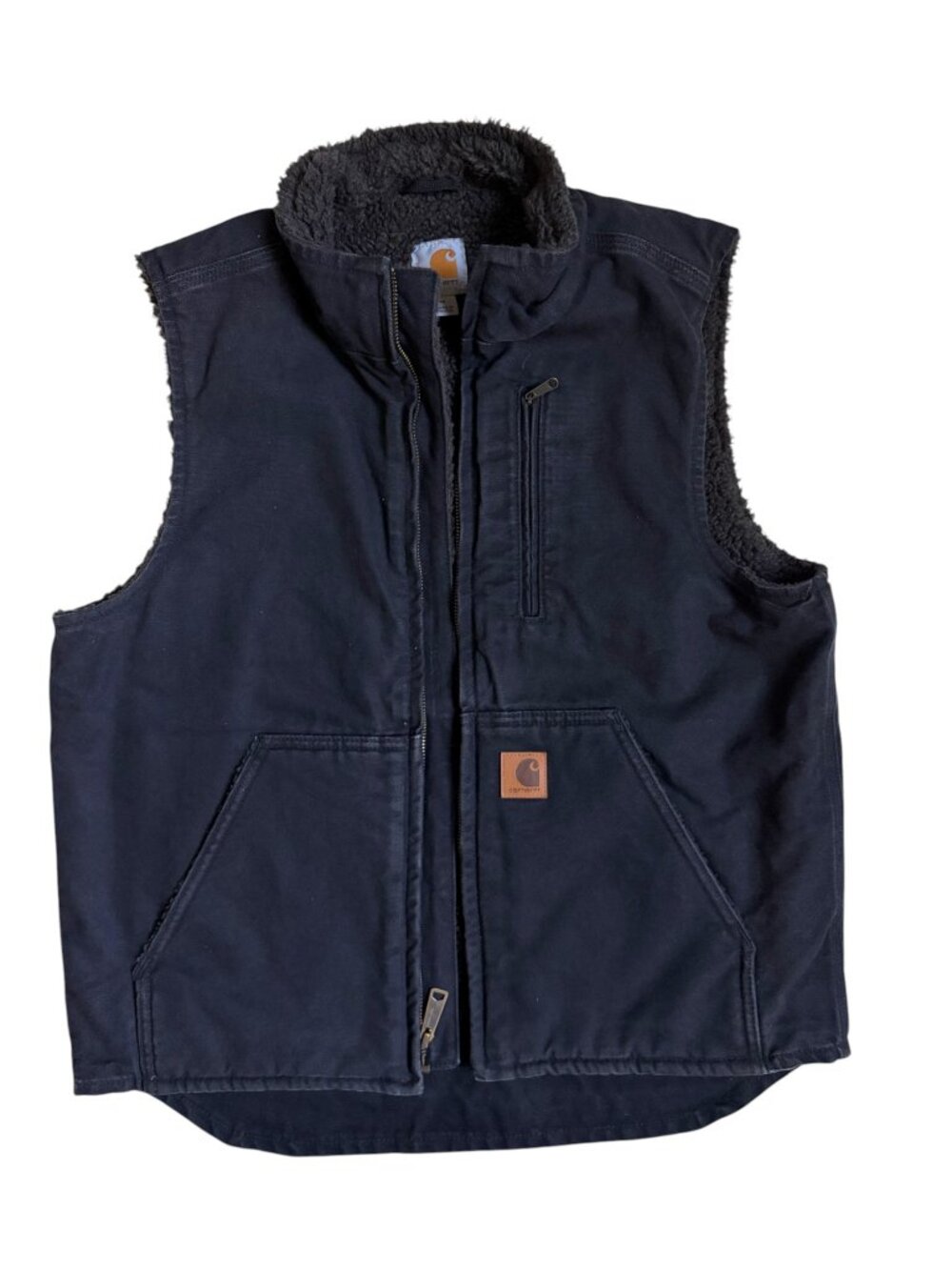 Carhartt Men's Sandstone Duck Mock-Neck Sherpa-Lined Vest (Black) - Medium